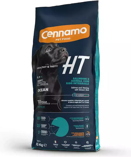 Cennamo 10kg Trockenfutter für Welpen mit Lachs, Hering, Brauner Reis, Fleisch und Granatapfel