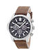 3Guys Watch Chronograph Battery with Brown Leather Strap