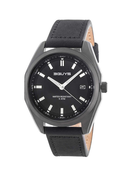3Guys Watch Battery with Black Leather Strap