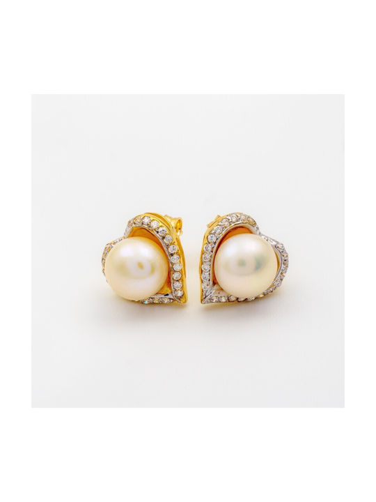 Heart Pearl Zircon Earrings