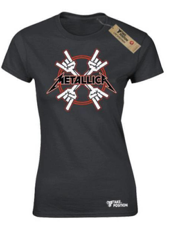Дамска къса памучна тениска Takeposition Metallica Черно 504-7535b-02