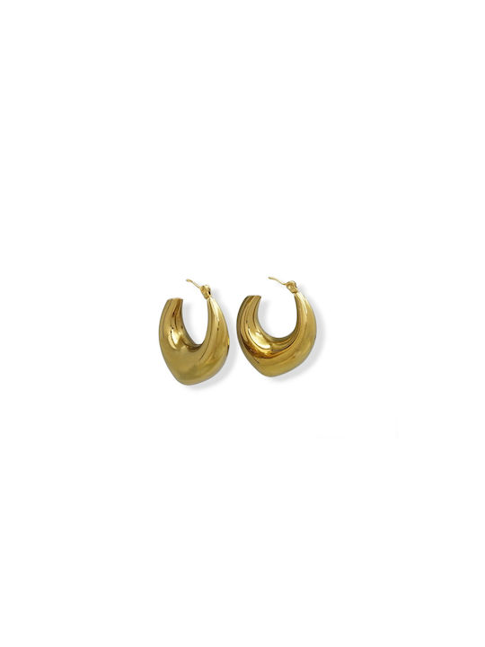 Steel Oval Gold Hoop Earrings 30mm 1 Pair