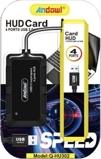 Andowl Hub USB 4 Porturi USB 3.0 Negru Q-hu302