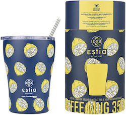 Estia Ανακυκλώσιμο Ποτήρι Θερμός Ανοξείδωτο / Πλαστικό BPA Free Save Τhe Aegean Citrus Infusion 350ml με Καλαμάκι