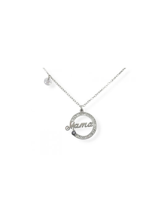 Edelstahl-Halskette "Mama" Kreis Böses Auge Kristall Silber 40cm 1 Stück