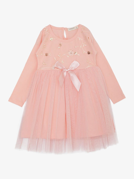 Trendy Shop Kids Dress Tulle Floral Long Sleeve Somon