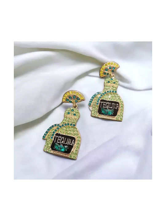 Tequila Bottle Shape Earrings with Rhinestones