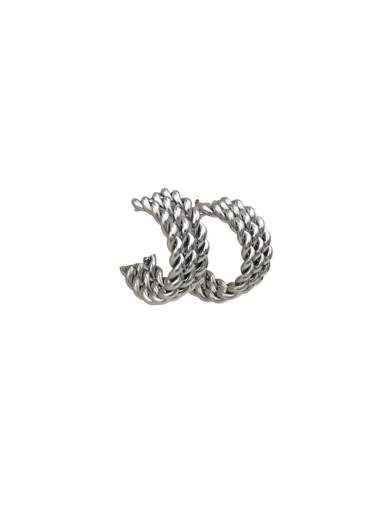 Steel Twisted Hoop Earrings Silver 24mm 1 pair