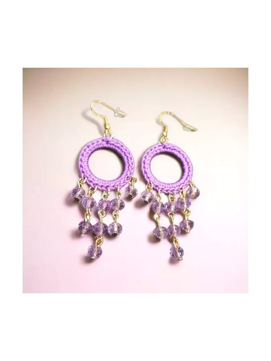 Handmade Lilac Knitted Earrings with Semiprecious Stones