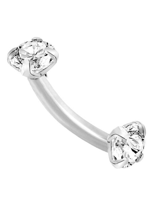 Polytimo Eyebrow Bar Piercing Earring Made of 14K White Gold 1mm