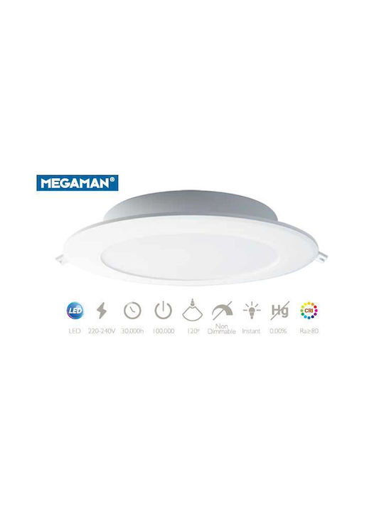 Megaman Χωνευτό Σποτ με Ενσωματωμένο LED και Φυσικό Λευκό Φως Λευκό 19.5x19.5εκ. 1τμχ