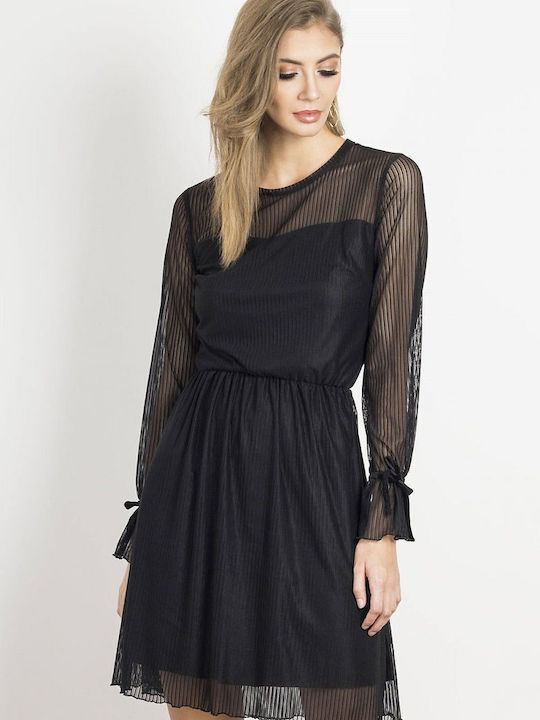 Ivon Evening Dress with Lace & Sheer Black