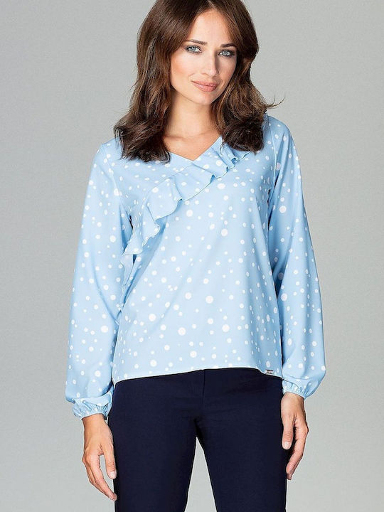 Lenitif Women's Blouse Long Sleeve Blue