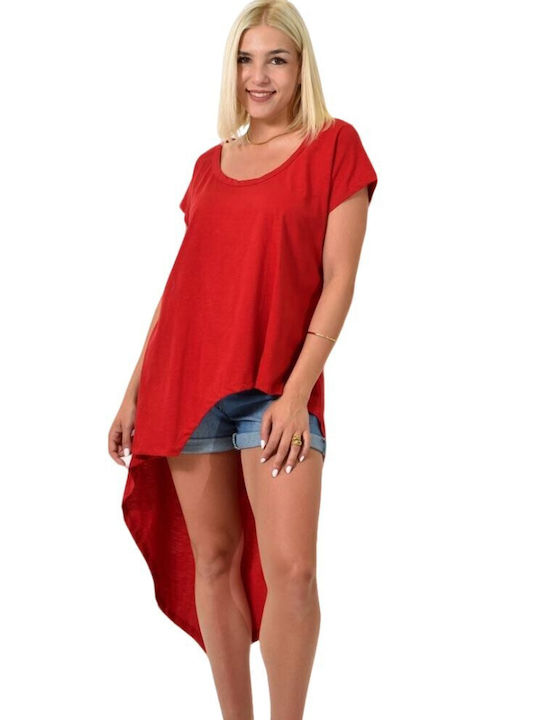 First Woman Women's Blouse Cotton Short Sleeve Red