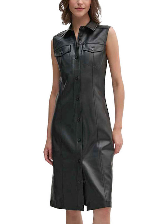 Midi Abendkleid Leder Schwarz