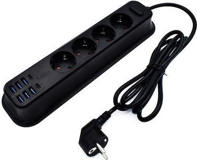 Πολύπριζο 4 Θέσεων με 6 USB-A, 2 USB-C και Καλώδιο 2m