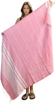 Esthisis Πετσέτα Θαλάσσης Βαμβακερή Ροζ με Κρόσσια 100x180εκ.