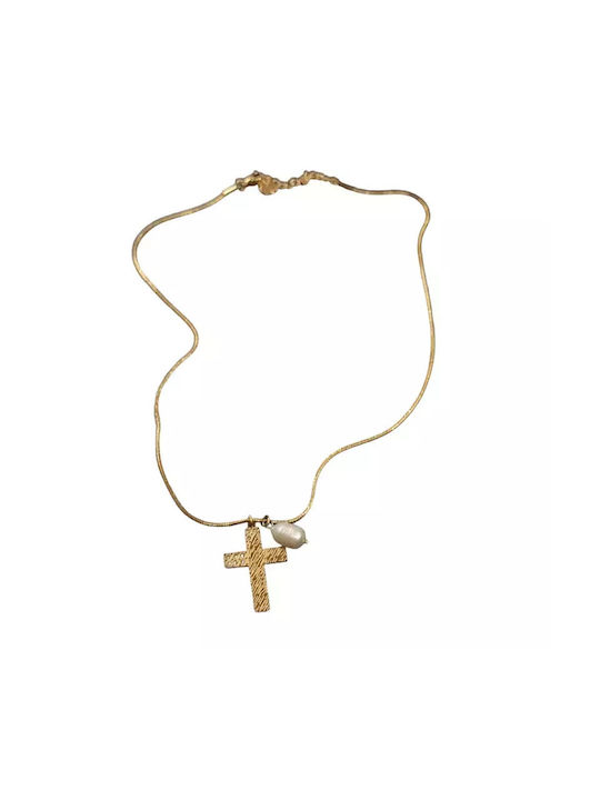 Women's Cross from Gold Plated Steel with Chain