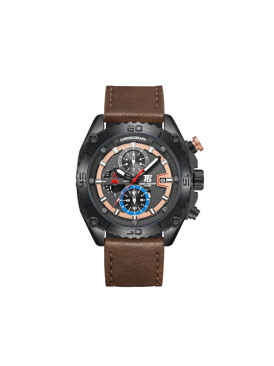 T5 Uhr Chronograph Batterie mit Braun Lederarmband