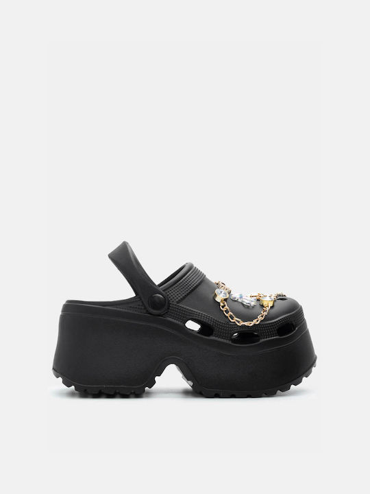 Papuci sabot cu strasuri și pietre decorative 4262301-negru