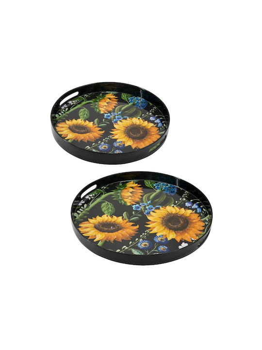 Artekko Plastic Rotund Tavă de Servire cu Mânere în Culoare Negru 46x46x4cm 48623 2buc