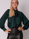 Ax Paris Women's Blouse Satin Long Sleeve Green