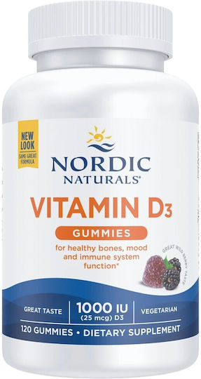 Nordic Naturals Vitamin D3 Витамин за Здравето на костите 1000иу Wild Berry 120 желирани бонбони