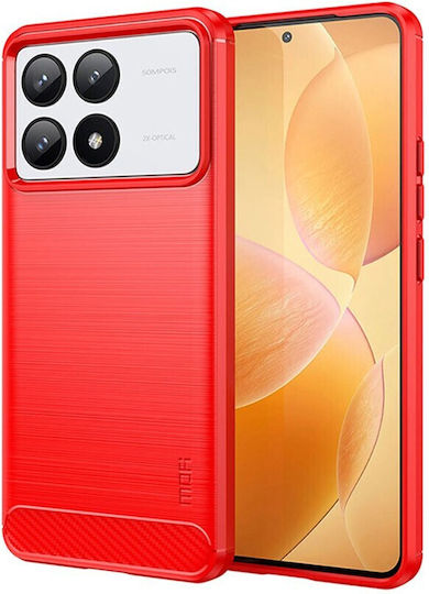 Mofi Brushed Carbon Umschlag Rückseite Silikon Rot (Xiaomi Poco F6 Pro 5G)