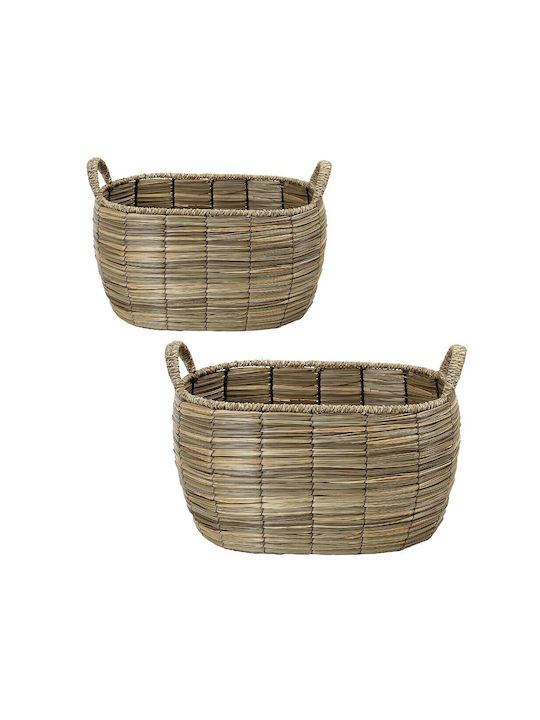 Set of Decorative Baskets Straw with Handles Beige 2pcs Espiel