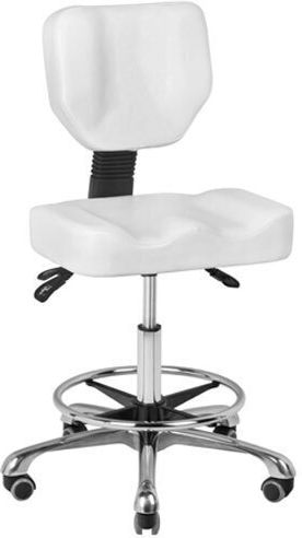 Salon Stools Τροχήλατο Σκαμπό με Πλάτη Λευκό