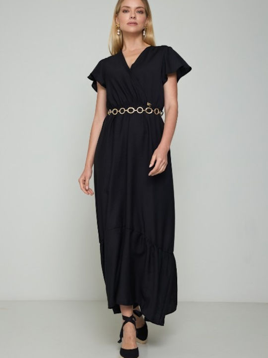 Cento Fashion Maxi Φόρεμα Κρουαζέ Μαύρο