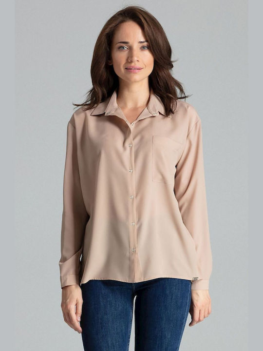 Lenitif Damen Bluse Langärmelig Beige