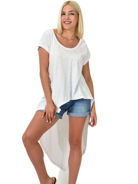 First Woman Women's Blouse Cotton Short Sleeve White