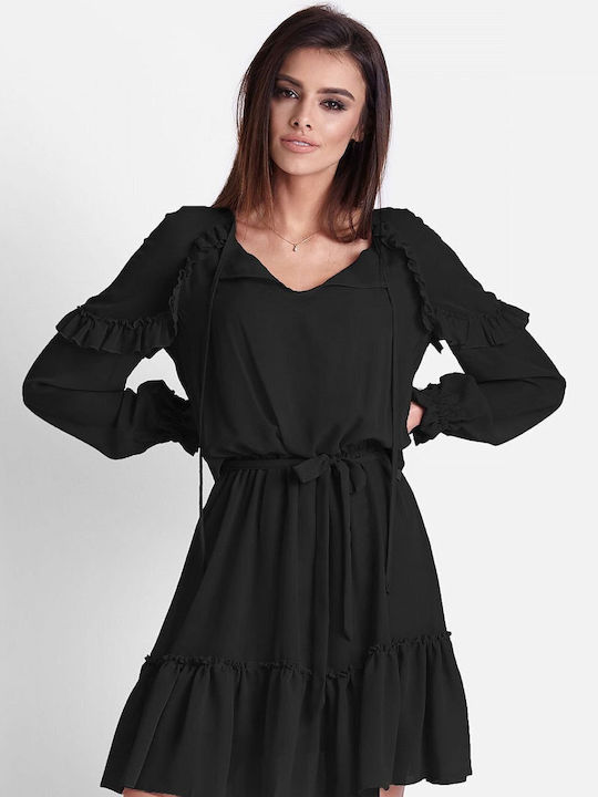 Ivon Sommer Mini Abendkleid mit Rüschen Schwarz