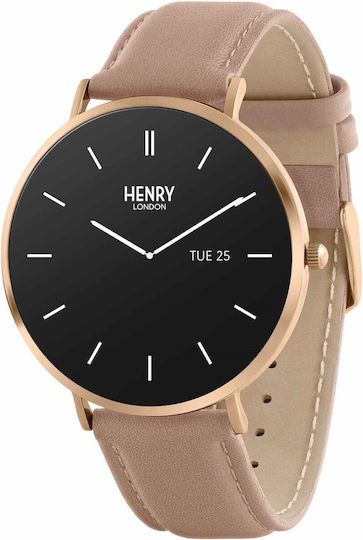 Smart Stainless Steel 43mm Smartwatch with Heart Rate Monitor (Rose & Nude Leather)