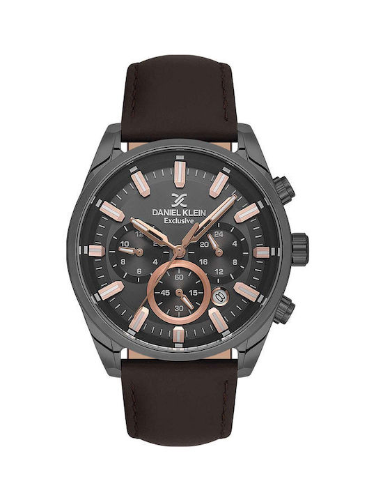 Daniel Klein Watch Chronograph Battery with Brown Leather Strap