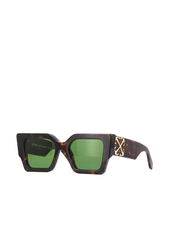 Off White Women's Sunglasses with Brown Tartaruga Plastic Frame and Green Lens OERI128 6055