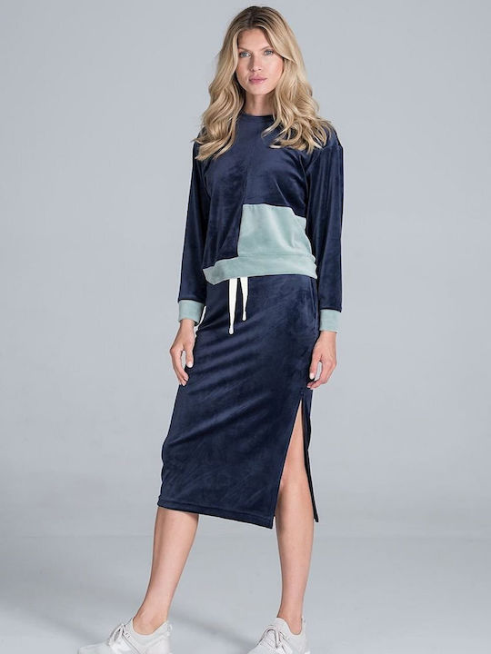 Figl Set with Skirt in Navy Blue color