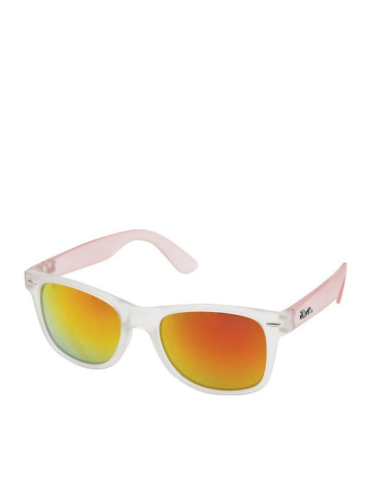 V-store Unisex Sonnenbrille mit Hornfassung Weiß Rosa Spiegel