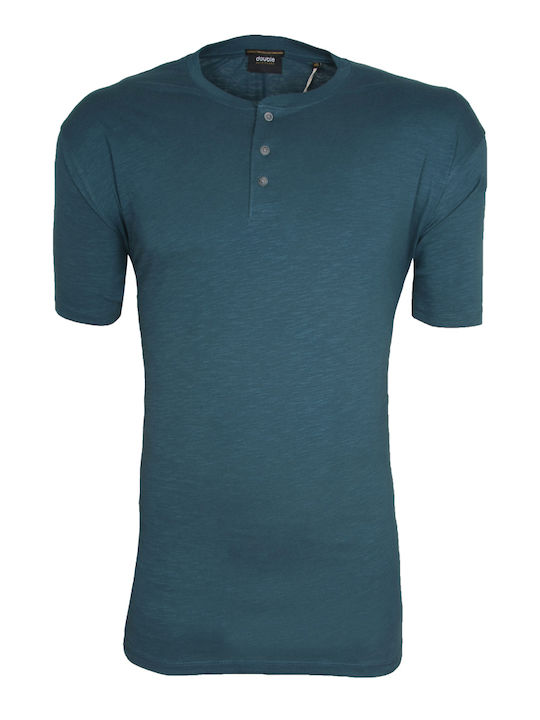 Double Men's Short Sleeve Blouse Petrol Blue