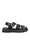 Flache Sandalen für Damen mit Riemen Flatforms in Schwarz Farbe