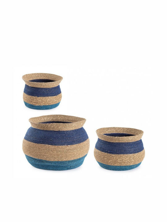 Bizzotto Set of Decorative Baskets Straw Blue 39x39x34cm 3pcs