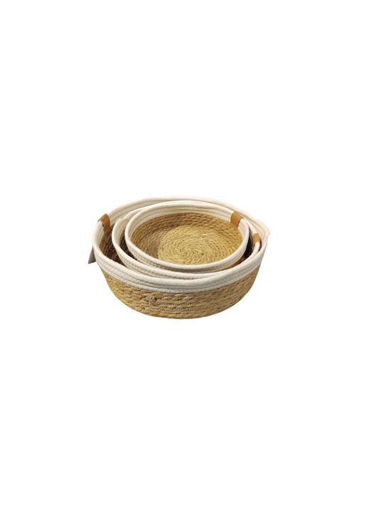 JK Home Decoration Σετ Διακοσμητικά Καλάθια Ψάθινα Λευκό 34x34x9εκ. 3τμχ