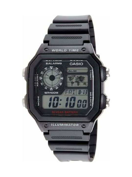 Casio Collection Digital Watch Chronograph Battery with Black Rubber Strap AE 1200WH 1AVEF Skroutz.eu