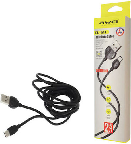 Awei Cl-61t USB 2.0 Kabel USB Typ-C männlich - USB-A Schwarzes 2m 7869