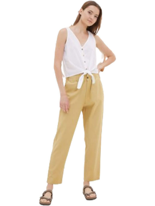 Namaste Women's Cotton Trousers with Elastic in Straight Line Beige