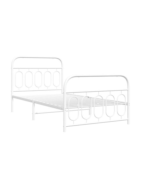 Κρεβάτι Μονό Μεταλλικό Λευκό με Αποθηκευτικό Χώρο & Τάβλες για Στρώμα 100x200cm