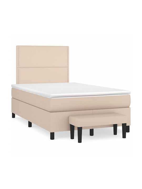 Semi-Double Fabric Upholstered Bed Coffee with Slats & Mattress 120x190cm