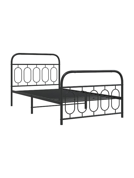 Κρεβάτι Μονό Μεταλλικό Μαύρο με Αποθηκευτικό Χώρο & Τάβλες για Στρώμα 100x190cm