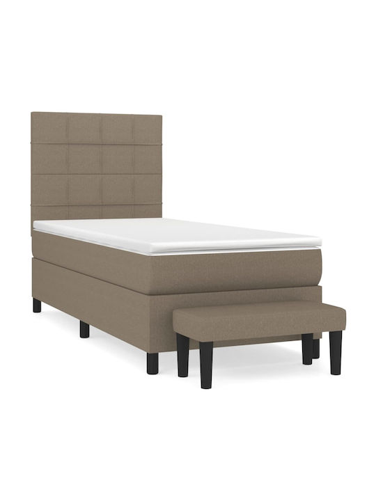 Κρεβάτι Μονό Επενδυμένο με Ύφασμα Μπεζ-γκρι με Στρώμα 90x190cm